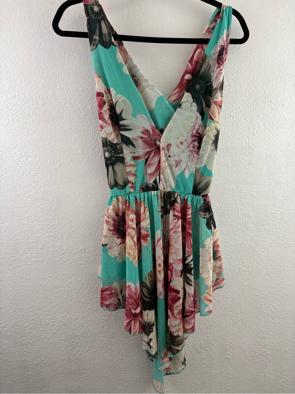 Curvy Sense crossover surplice bodice floral High-Low Asymmetrical Hemlines 1X
